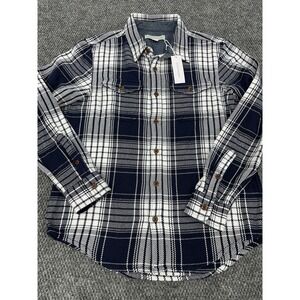 Outerknown Men's Small Blanket Shirt Navy Plaid 100% Organic Cotton Flannel $168